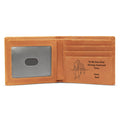 Open leather wallet engraved with a father-and-son illustration and a heartfelt “To My Son” message from Dad.