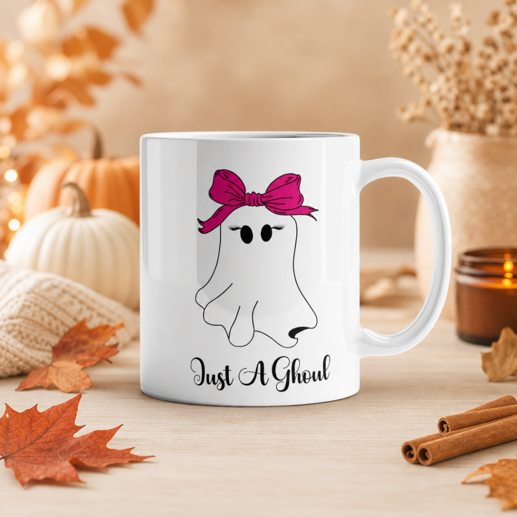 Just a Ghoul Mug, Cute Halloween Ghost Coffee Cup, Gift for Her