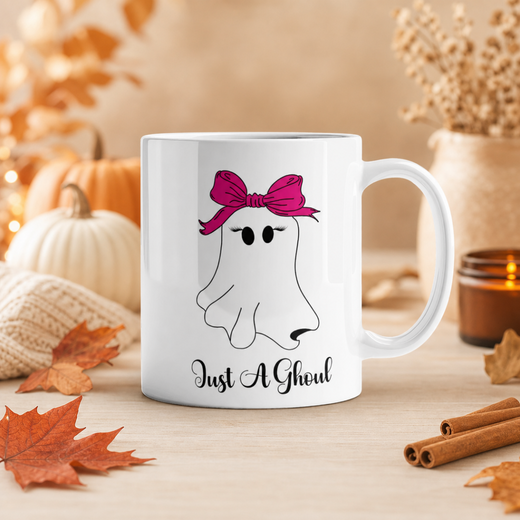 Just a Ghoul Mug, Cute Halloween Ghost Coffee Cup, Gift for Her