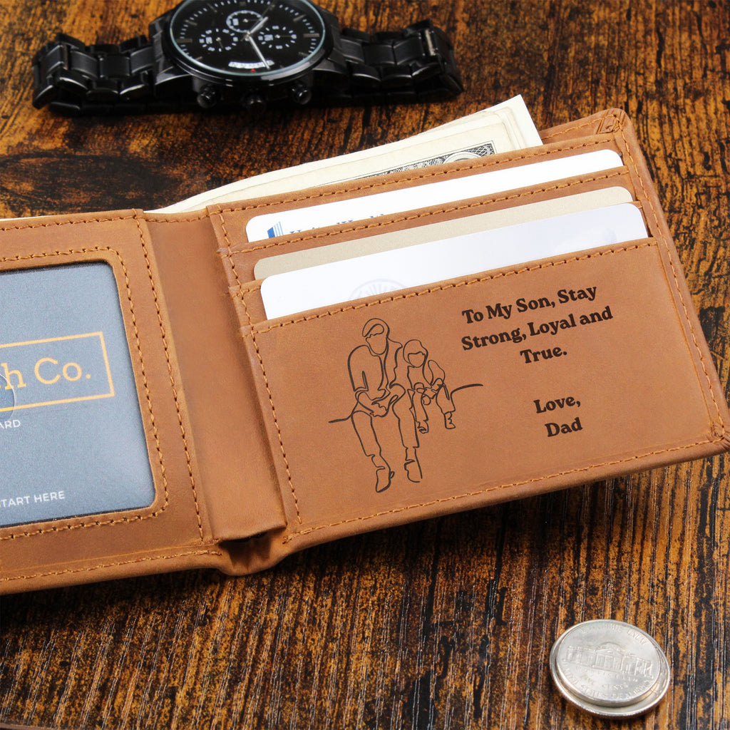 To My Son Engraved Leather Wallet, Meaningful Gift from Dad