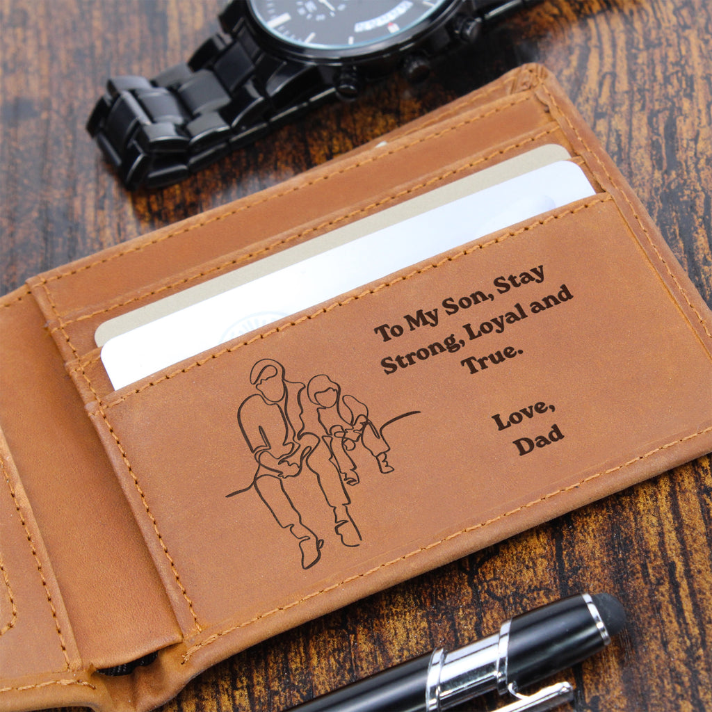 To My Son Engraved Leather Wallet, Meaningful Gift from Dad