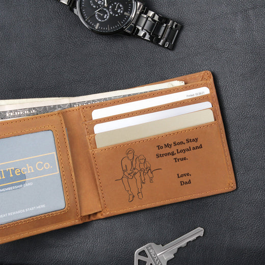 To My Son Engraved Leather Wallet, Meaningful Gift from Dad