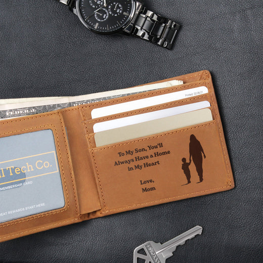 To My Son Engraved Leather Wallet, Meaningful Gift from Mom