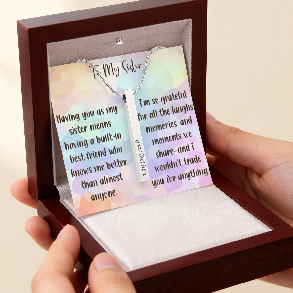 To My Sister Personalized 4-Sided Engraved Necklace, Sentimental Sister Gift