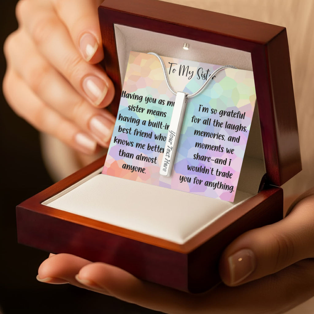 To My Sister Personalized 4-Sided Engraved Necklace, Sentimental Sister Gift