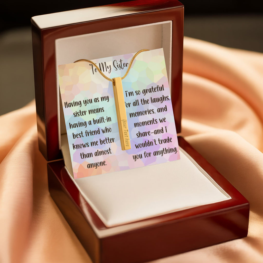 To My Sister Personalized 4-Sided Engraved Necklace, Sentimental Sister Gift