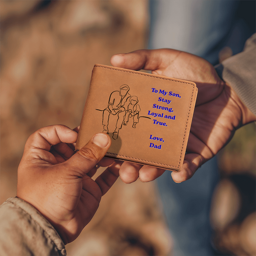To My Son Leather Wallet, Stay Strong Loyal and True, Gift from Dad