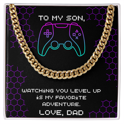 To My Son, Level Up Cuban Link Chain, Gamer Gift from Dad