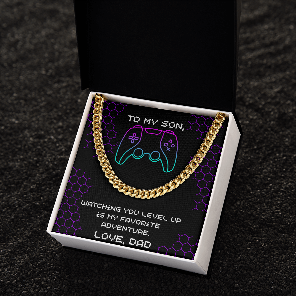 To My Son, Level Up Cuban Link Chain, Gamer Gift from Dad