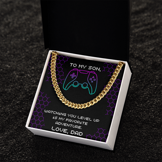 To My Son, Level Up Cuban Link Chain, Gamer Gift from Dad