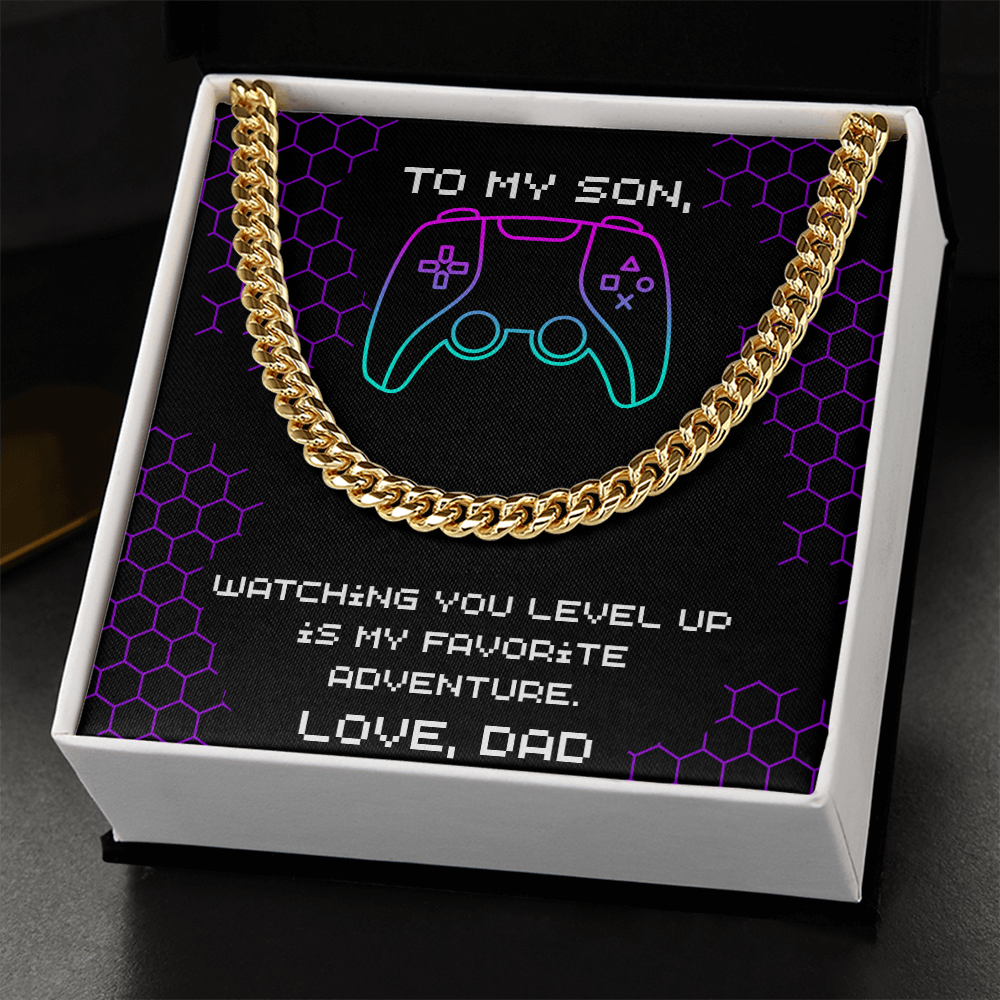 To My Son, Level Up Cuban Link Chain, Gamer Gift from Dad