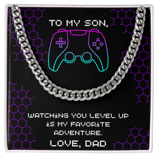 To My Son, Level Up Cuban Link Chain, Gamer Gift from Dad