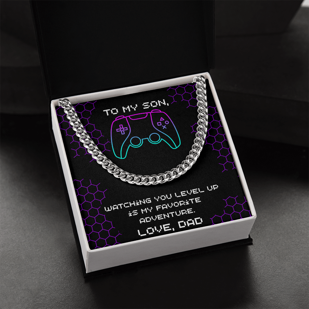 To My Son, Level Up Cuban Link Chain, Gamer Gift from Dad