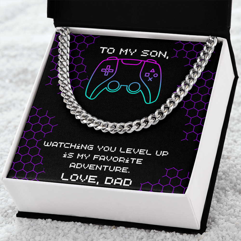 To My Son, Level Up Cuban Link Chain, Gamer Gift from Dad