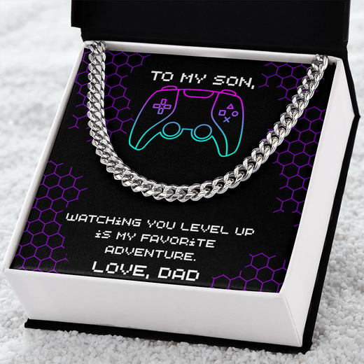 To My Son, Level Up Cuban Link Chain, Gamer Gift from Dad
