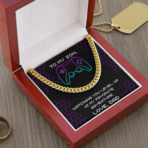 To My Son, Level Up Cuban Link Chain, Gamer Gift from Dad