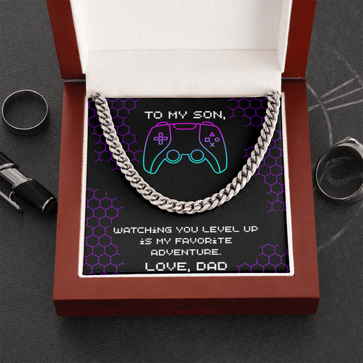 To My Son, Level Up Cuban Link Chain, Gamer Gift from Dad