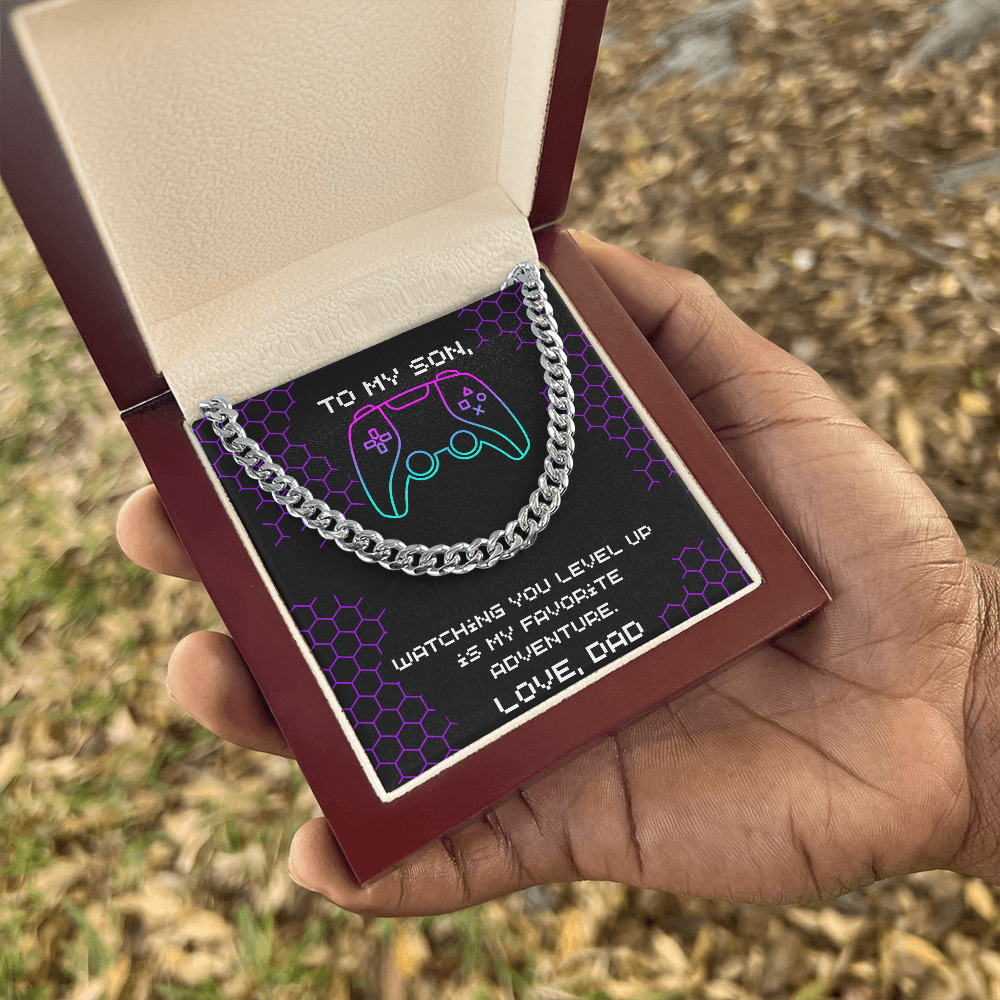 To My Son, Level Up Cuban Link Chain, Gamer Gift from Dad