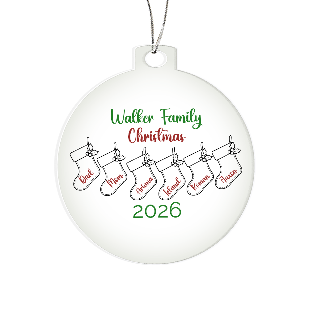 Personalized Family Stocking Christmas Ornament, Acrylic Keepsake