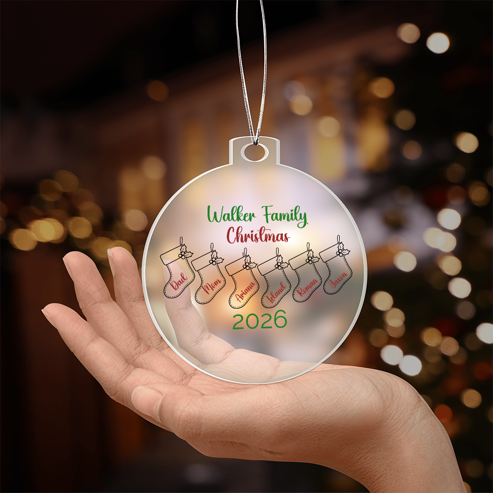 Personalized Family Stocking Christmas Ornament, Acrylic Keepsake