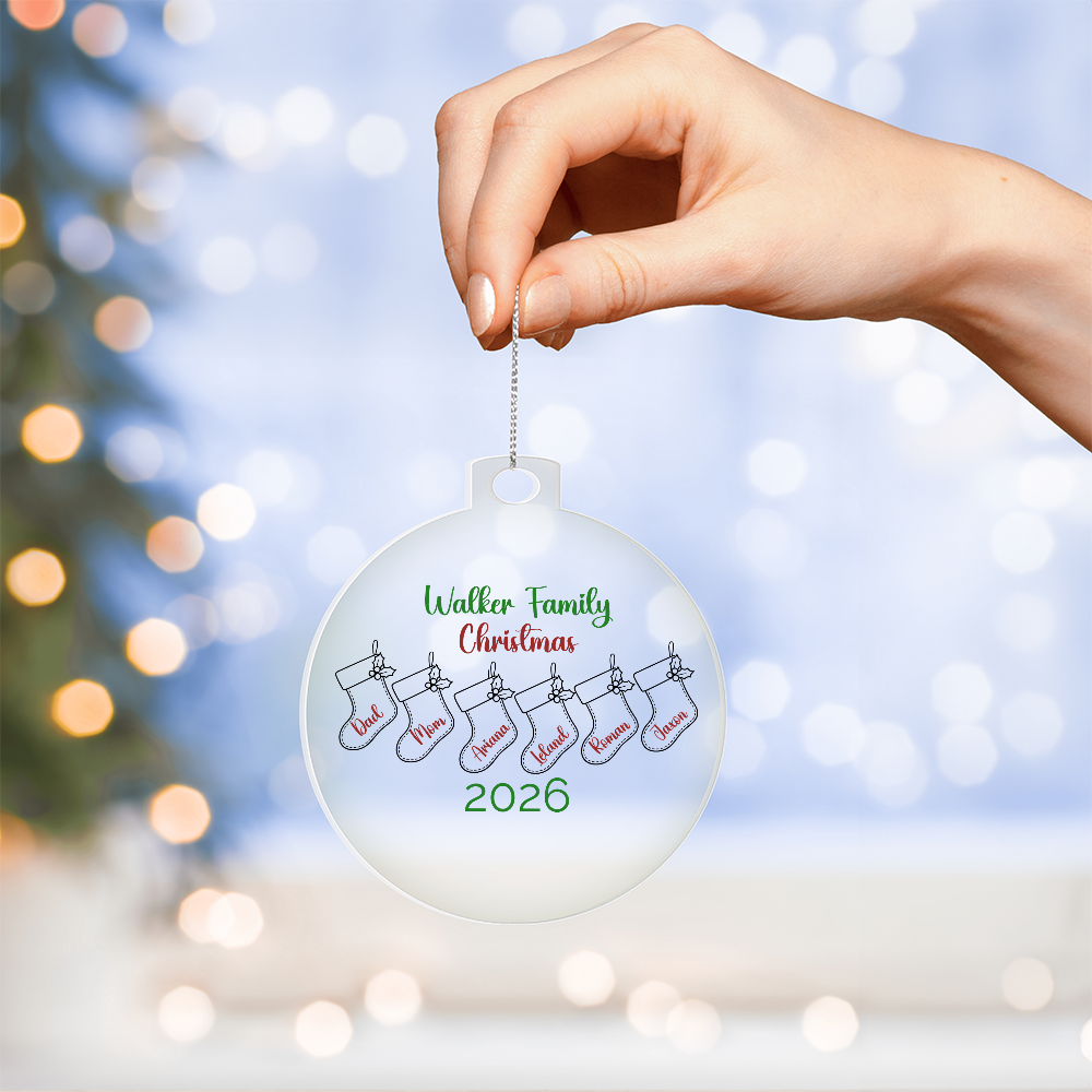 Personalized Family Stocking Christmas Ornament, Acrylic Keepsake