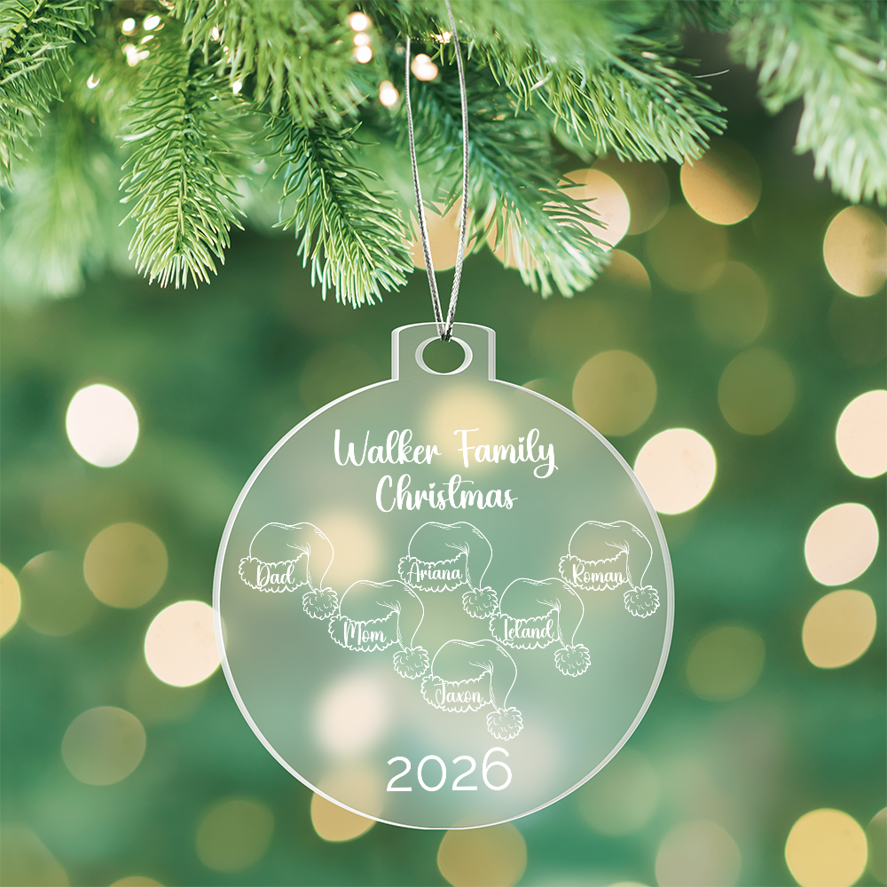 Personalized Family Santa Hat Ornament, Acrylic Christmas Keepsake