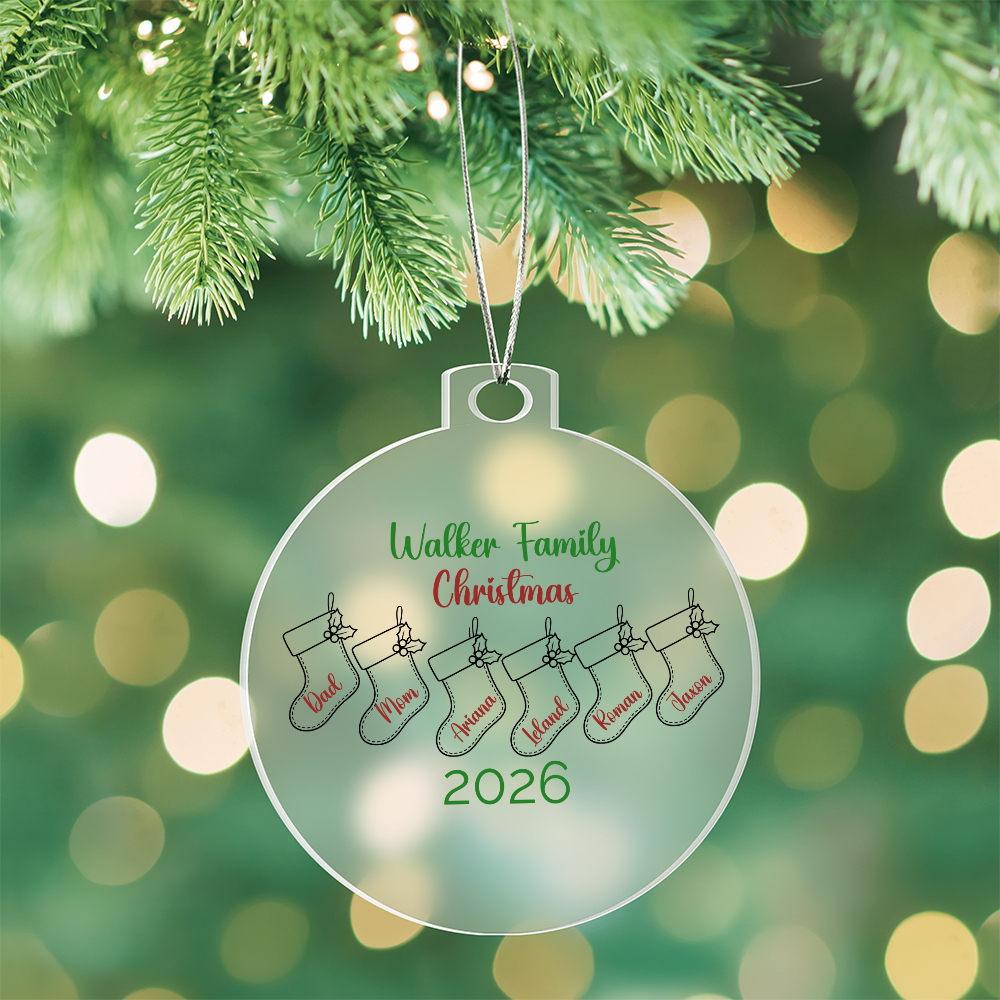 Personalized Family Stocking Christmas Ornament, Acrylic Keepsake