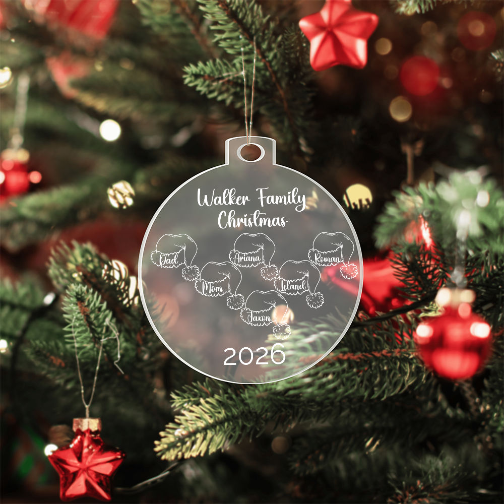 Personalized Family Santa Hat Ornament, Acrylic Christmas Keepsake