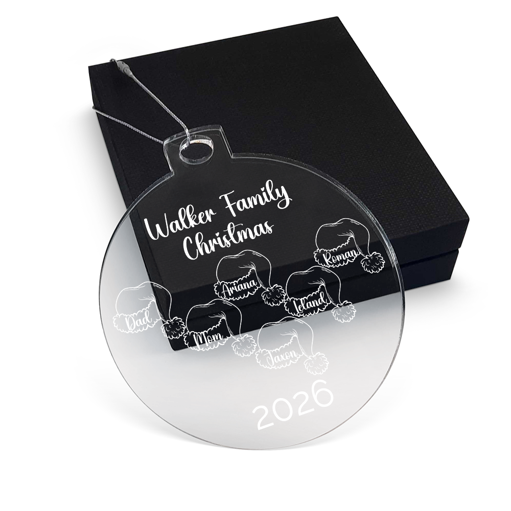 Personalized Family Santa Hat Ornament, Acrylic Christmas Keepsake