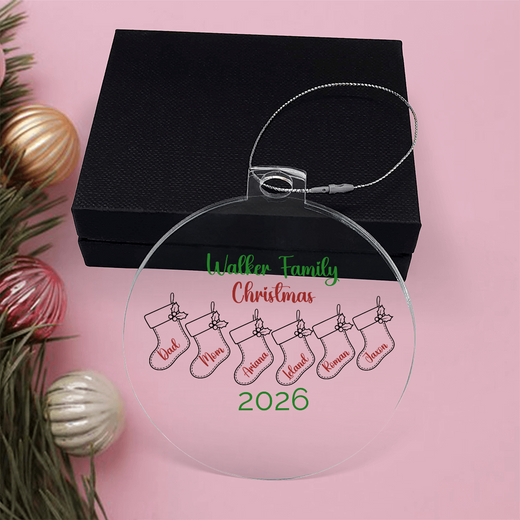 Personalized Family Stocking Christmas Ornament, Acrylic Keepsake
