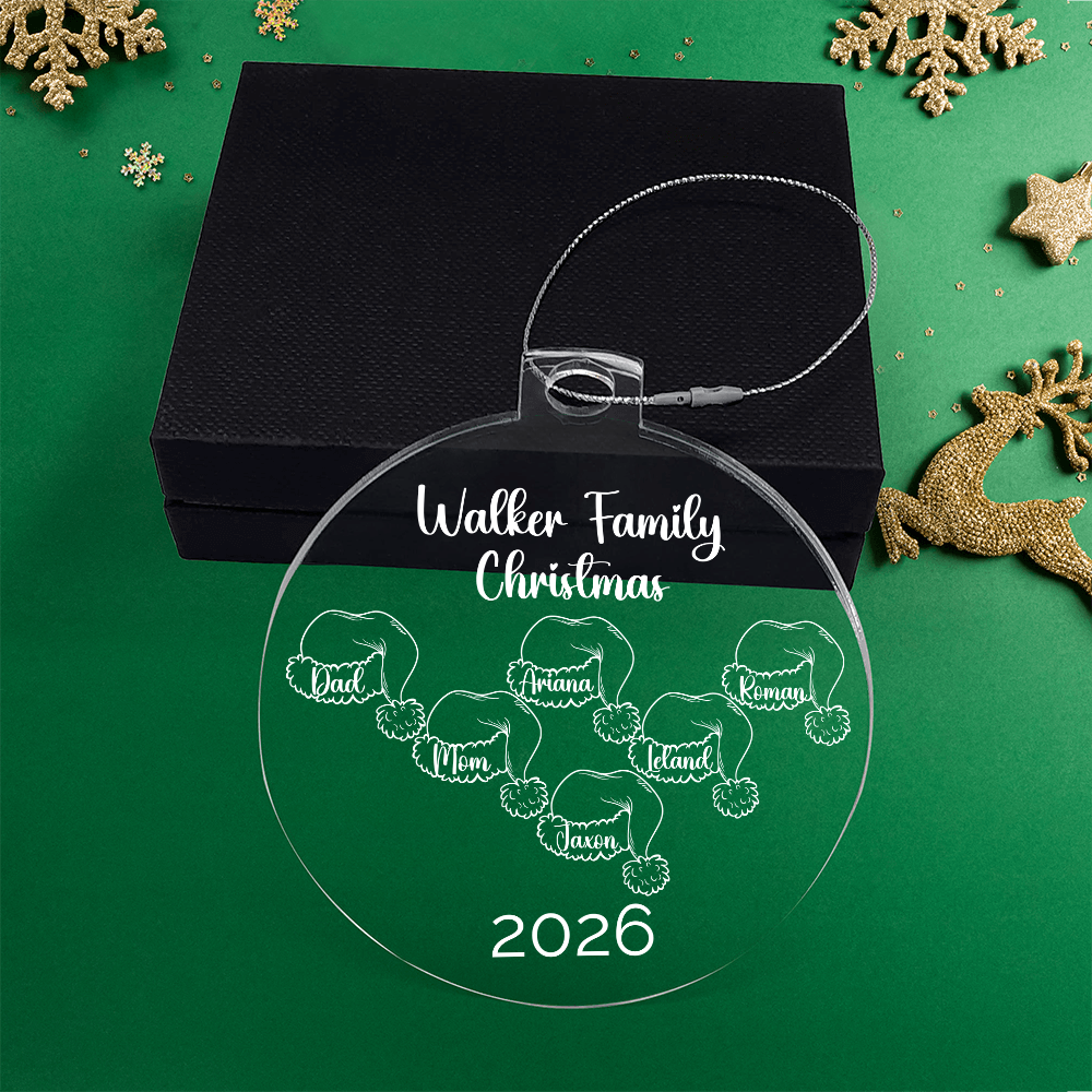 Personalized Family Santa Hat Ornament, Acrylic Christmas Keepsake