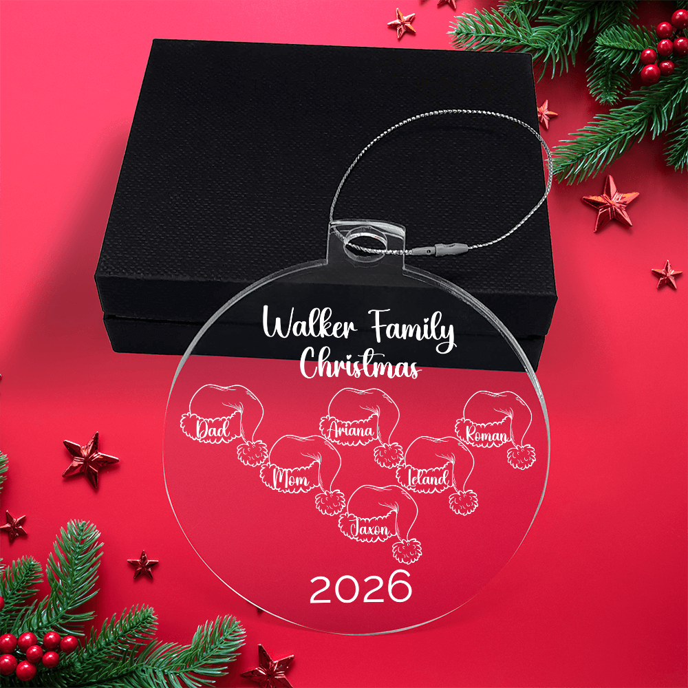 Personalized Family Santa Hat Ornament, Acrylic Christmas Keepsake