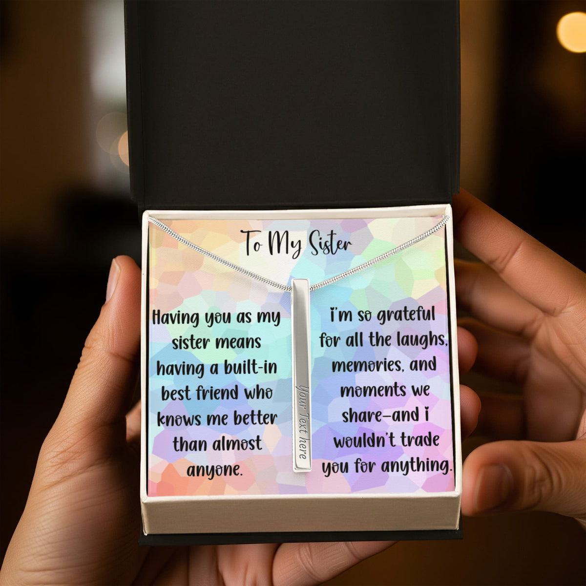 To My Sister Personalized 4-Sided Engraved Necklace, Sentimental Sister Gift
