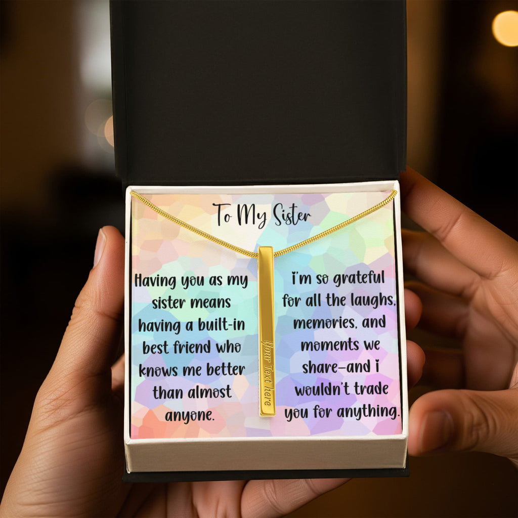 To My Sister Personalized 4-Sided Engraved Necklace, Sentimental Sister Gift