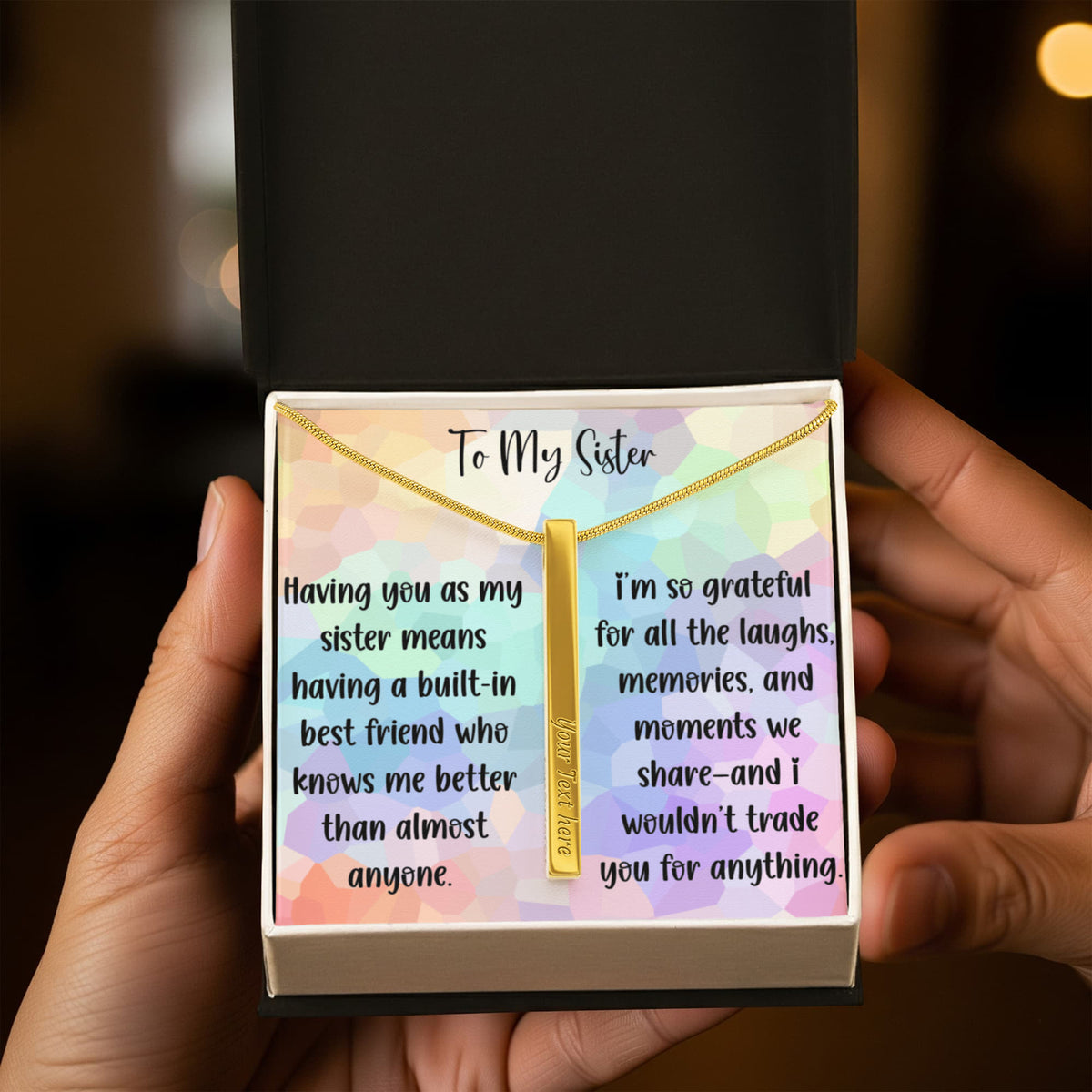 To My Sister Personalized 4-Sided Engraved Necklace, Sentimental Sister Gift