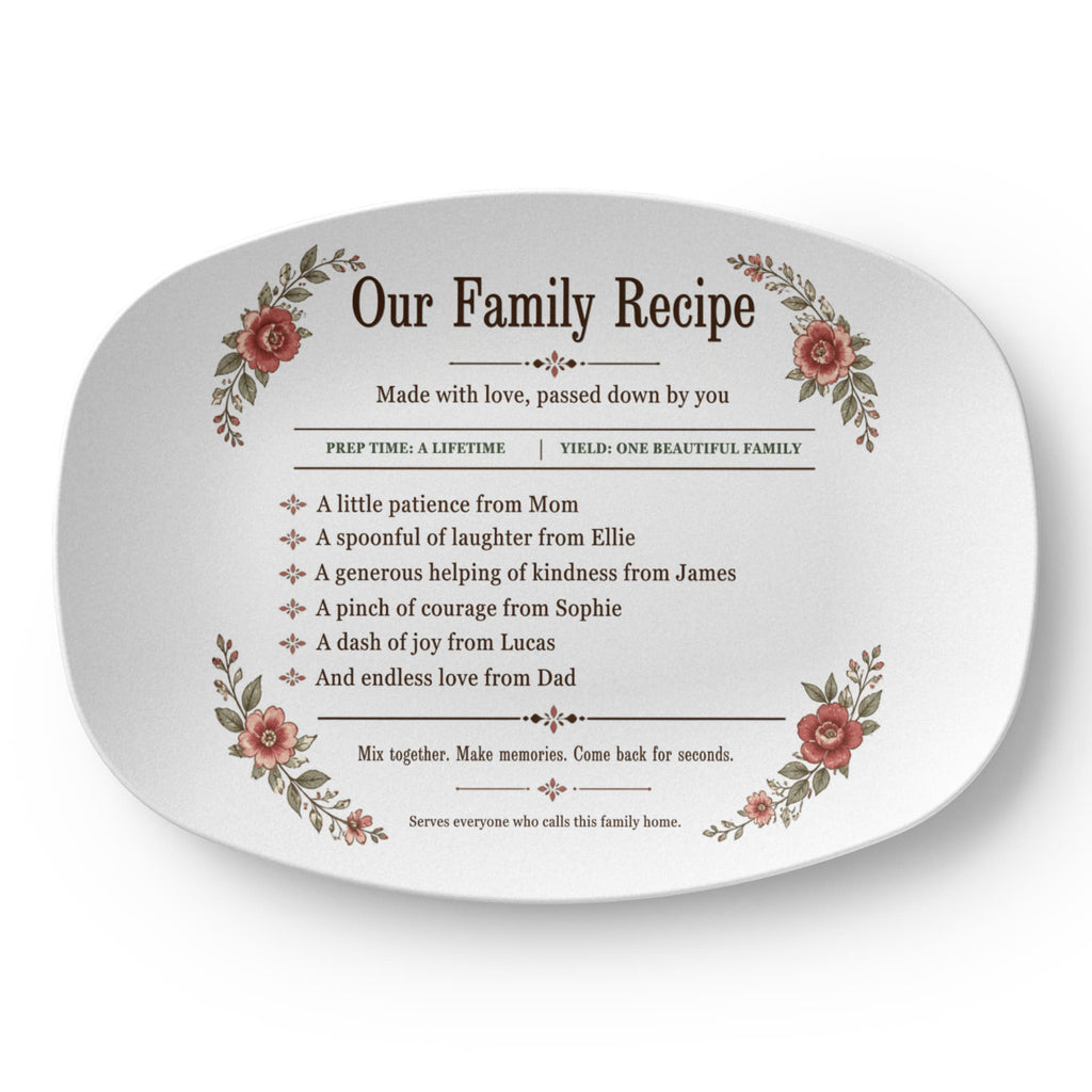 To My Mom, Personalized Family Recipe Platter, Custom Floral Serving Tray