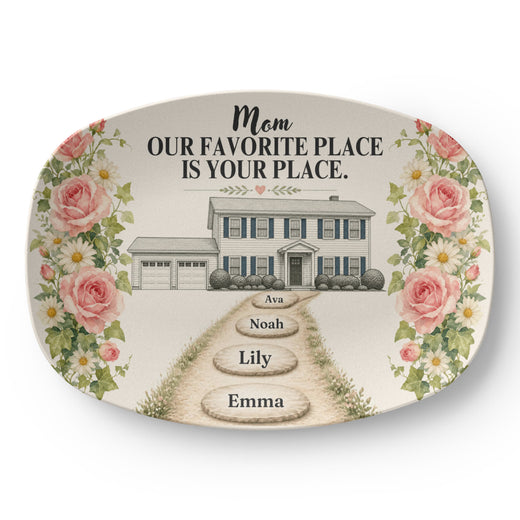 Personalized Mom House Platter, Custom Home Illustration, Family Name Stepping Stones