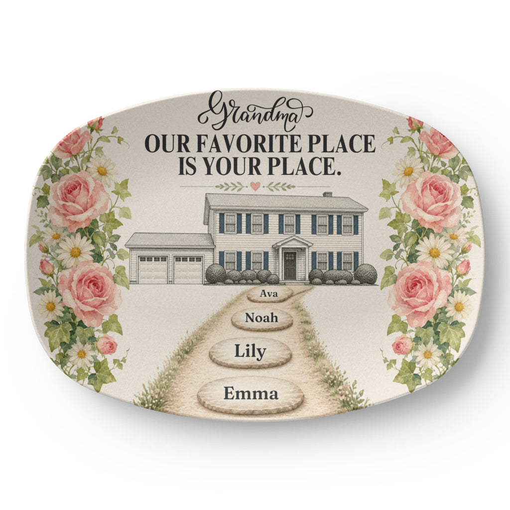 Personalized Grandma House Platter, Custom Home Illustration, Family Name Stepping Stones