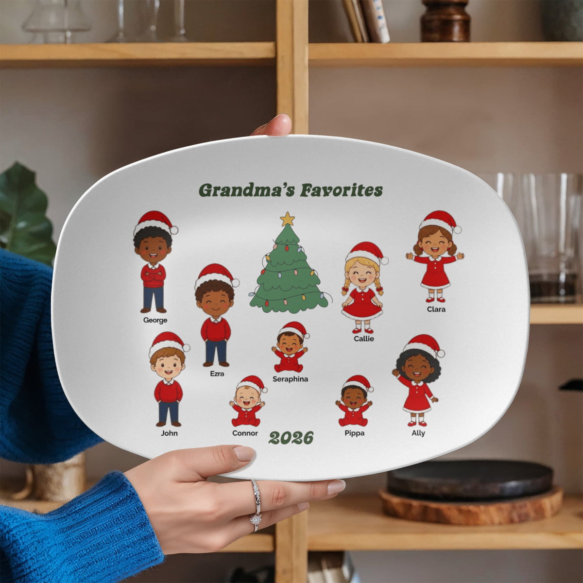 To My Grandma, Personalized Christmas Platter, Grandma's Favorites with Grandchildren Names