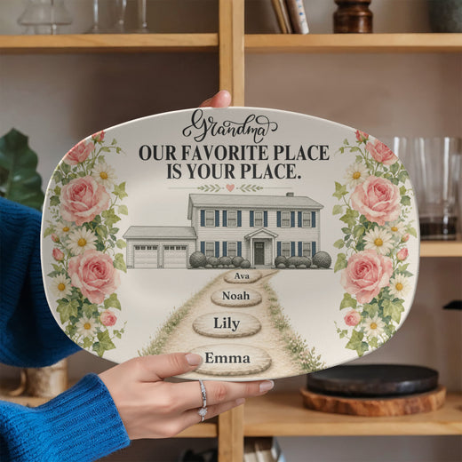 Personalized Grandma House Platter, Custom Home Illustration, Family Name Stepping Stones