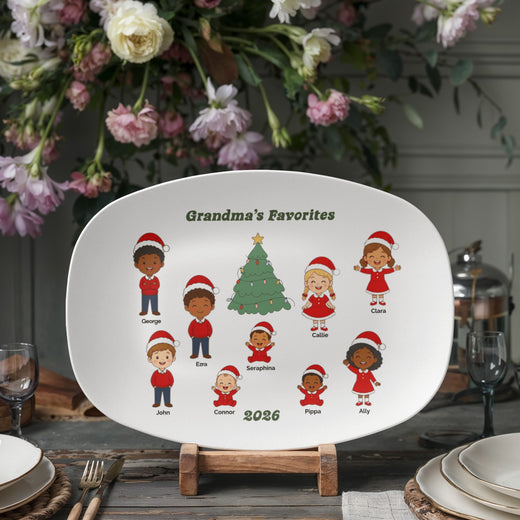 To My Grandma, Personalized Christmas Platter, Grandma's Favorites with Grandchildren Names