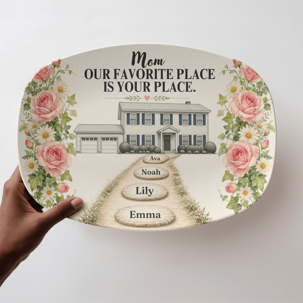 Personalized Mom House Platter, Custom Home Illustration, Family Name Stepping Stones