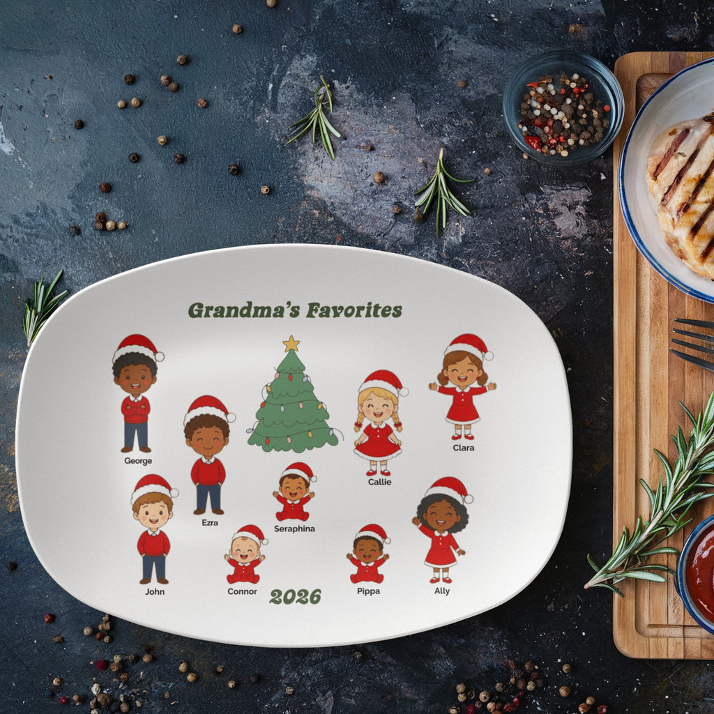 To My Grandma, Personalized Christmas Platter, Grandma's Favorites with Grandchildren Names