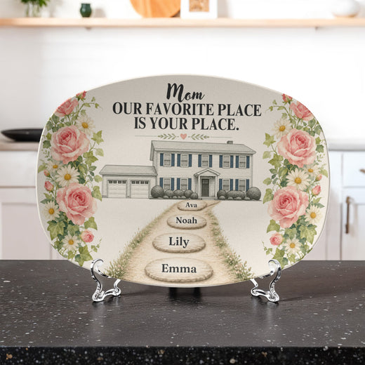 Personalized Mom House Platter, Custom Home Illustration, Family Name Stepping Stones