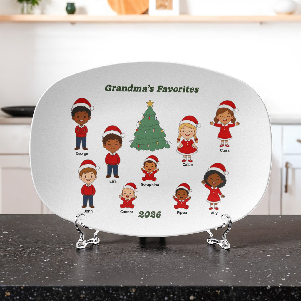 To My Grandma, Personalized Christmas Platter, Grandma's Favorites with Grandchildren Names