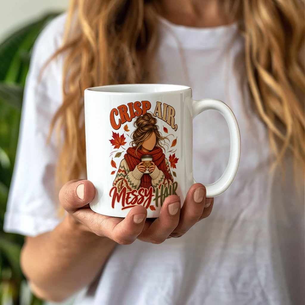 Crisp Air, Messy Hair Mug 11 oz or 15 oz