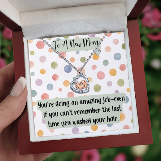 New Mom Baby Feet Heart Necklace, Funny New Mom Gift