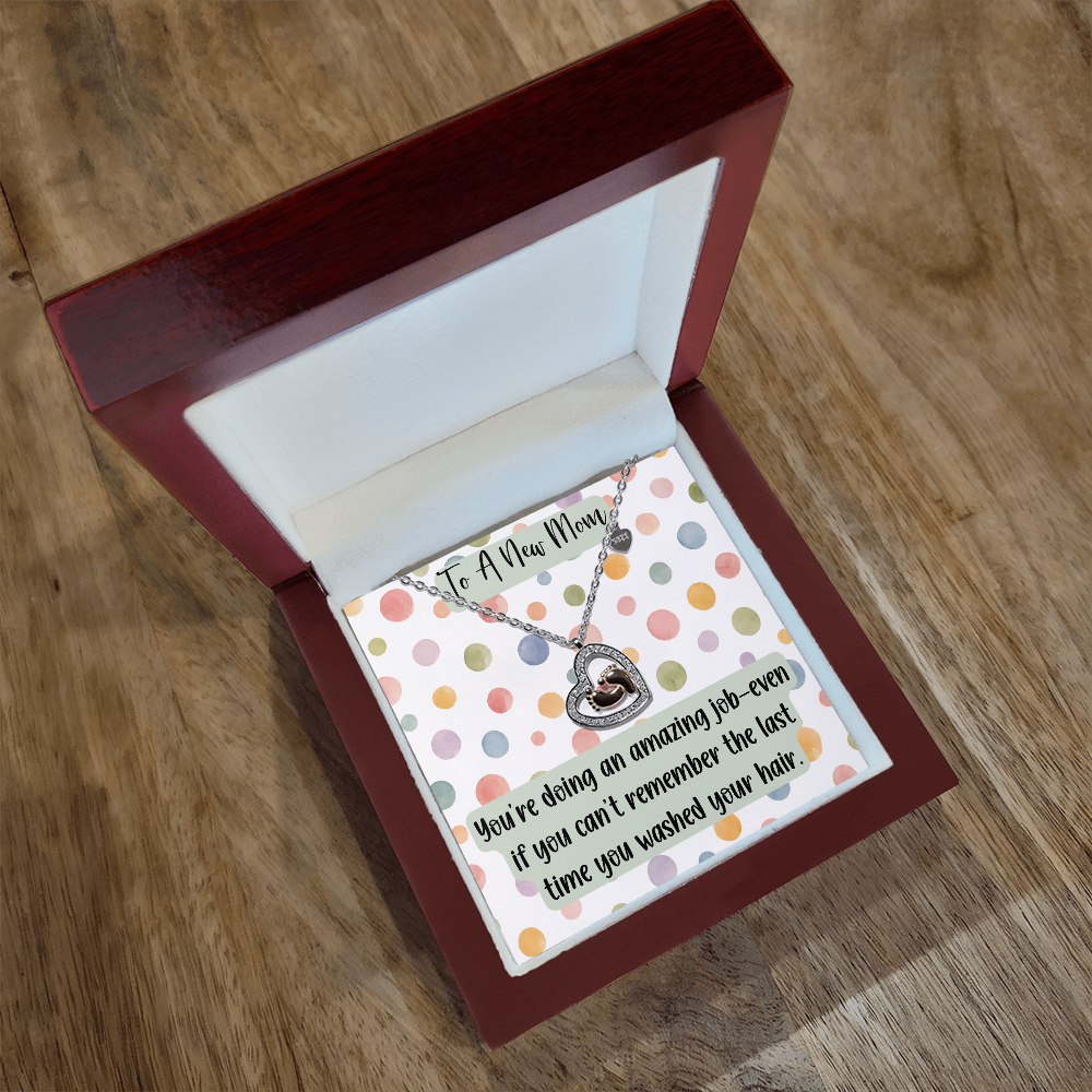 New Mom Baby Feet Heart Necklace, Funny New Mom Gift