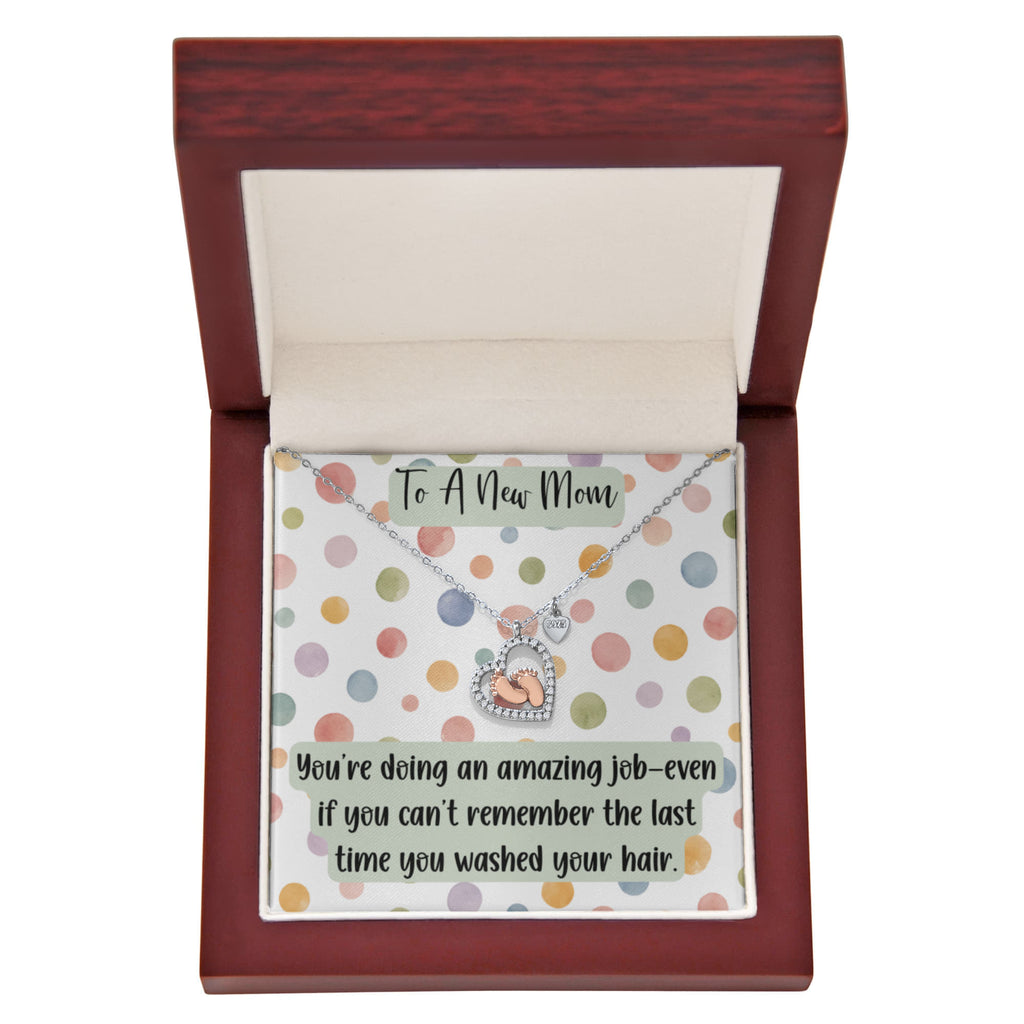 New Mom Baby Feet Heart Necklace, Funny New Mom Gift