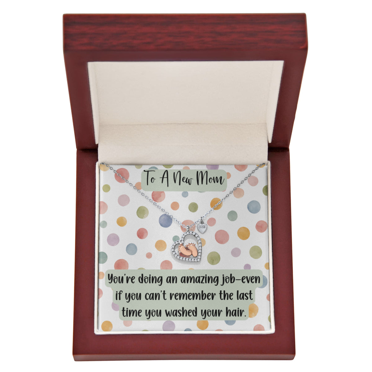 New Mom Baby Feet Heart Necklace, Funny New Mom Gift